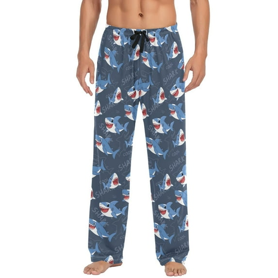Shark Pattern Men's Lightweight Pajama Bottoms Stretch Elastic Waist Side Pockets Spring Fall