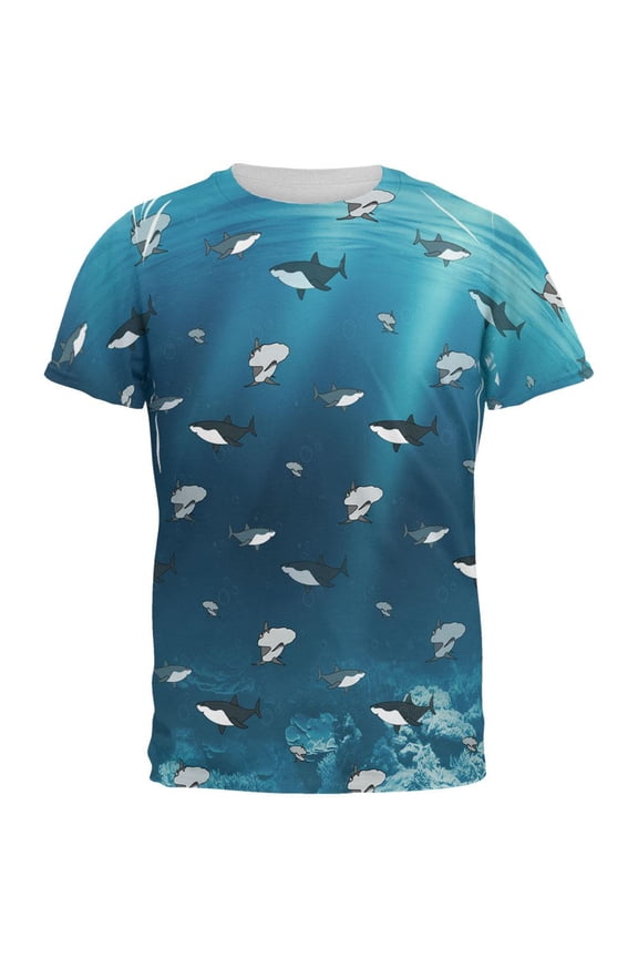 Shark Pattern Ocean All Over Mens T Shirt Multi X-LG