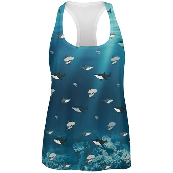 Shark Pattern Ocean All Over Womens Work Out Tank Top Multi SM