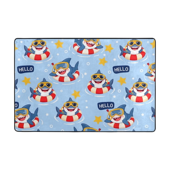 Shark Pattern Rug 36x24in Memory Foam Absorbent Non Slip Plush for Bathroom Kitchen Entryway