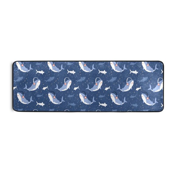 Shark Pattern Runner Rug 24x72 Inch Cushioned Non Slip Soft Absorbent Floor Mat