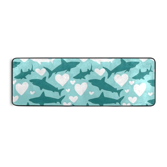 Shark Pattern Runner Rug 24x72 Inch Cushioned Non Slip Soft Absorbent Floor Mat