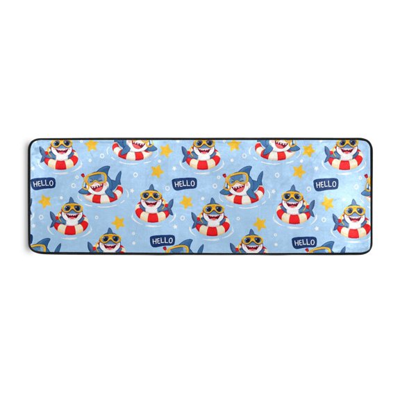 Shark Pattern Runner Rug 24x72 Inch Cushioned Non Slip Soft Absorbent Floor Mat