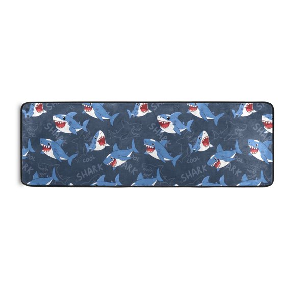 Shark Pattern Runner Rug 24x72 Inch Cushioned Non Slip Soft Absorbent Floor Mat