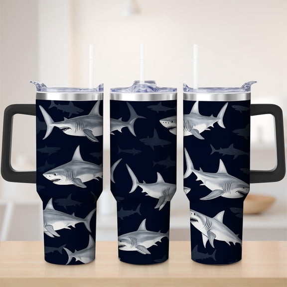 Shark Pattern Stainless Steel Insulation Mug with Lid and Handle, 30oz