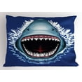 thumbnail image 1 of Shark Pillow Sham Attack of Open Mouth Sharp Teeth Sea Danger Wildlife Ocean Life Cartoon, Decorative Standard Queen Size Printed Pillowcase, 30 X 20 Inches, Navy Blue Grey Fuchsia, by Ambesonne, 1 of 2
