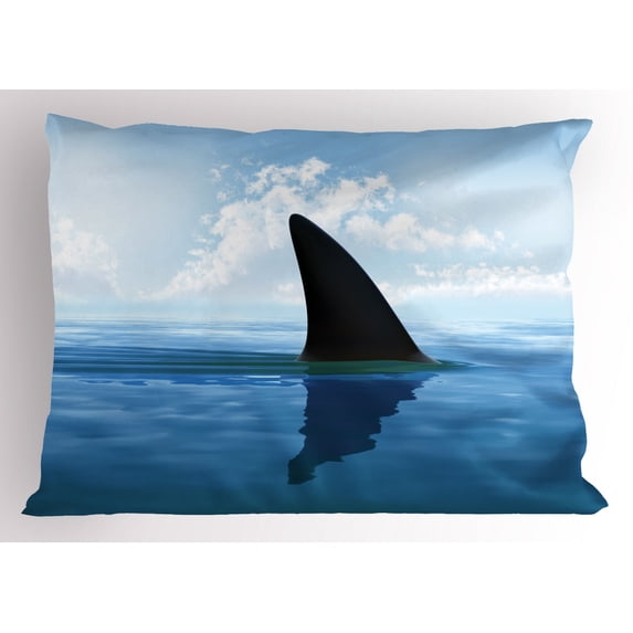 Shark Pillow Sham Shark Fish Fin over the Sea Surface Danger Caution Themed Picture, Decorative Standard Queen Size Printed Pillowcase, 30 X 20 Inches, Grey Violet and Pale Blue, by Ambesonne