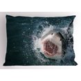 thumbnail image 1 of Shark Pillow Sham Wild Animal in the Sea Attacking Showing the Mouth and Teeth Scary Print, Decorative Standard Queen Size Printed Pillowcase, 30 X 20 Inches, Petrol Blue Grey White, by Ambesonne, 1 of 2