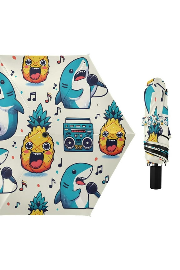 Shark Pineapple Music Notes Compact Sun Umbrella Windproof Travel Umbrellas for Rain Strong Portable UV Protection