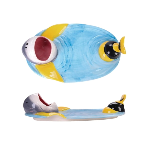 Shark Plates, Upgraded 3-in-1 Shark Sushi Plate, Shark Sushi Plate, Shark Plate with Sauce Compartment, Food Safe Material, Microwave/Oven/Refrigerator/Dishwasher Safe (Ellipse - B)