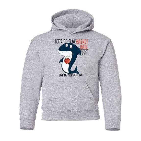 Shark Playing Basketball Hoodie Juniors -Image by Shutterstock, Large