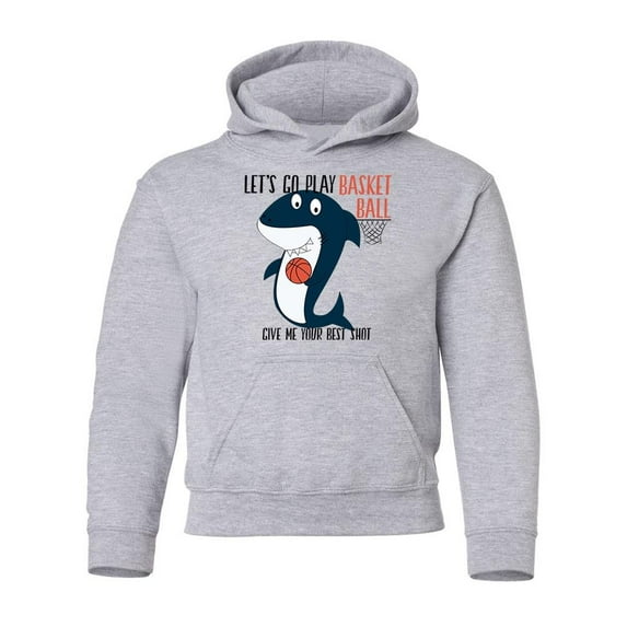 Shark Playing Basketball Hoodie | Juniors | Size Juniors,Sport Grey (Hoodie),XL (Youth)
