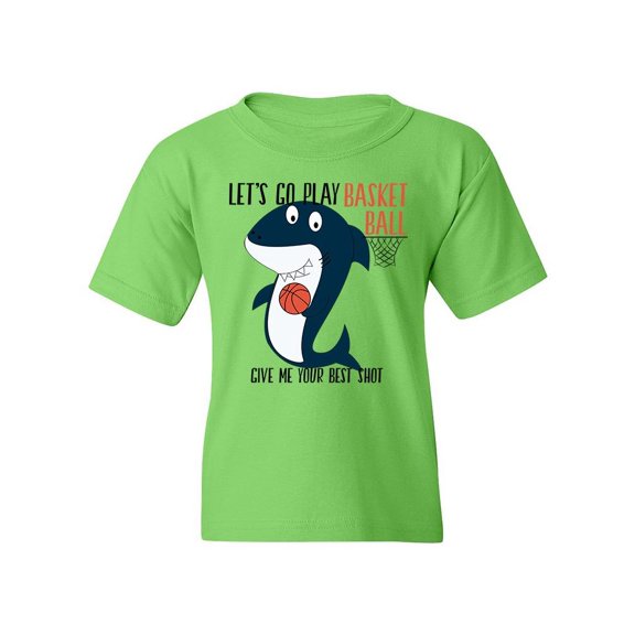 Shark Playing Basketball T-Shirt Juniors -Image by Shutterstock, Large