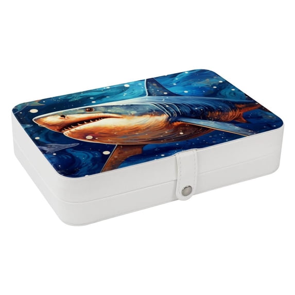 Shark Portable PU Leather Travel Jewelry Stand Organizer Box with Removable Compartment and Necklace Holder