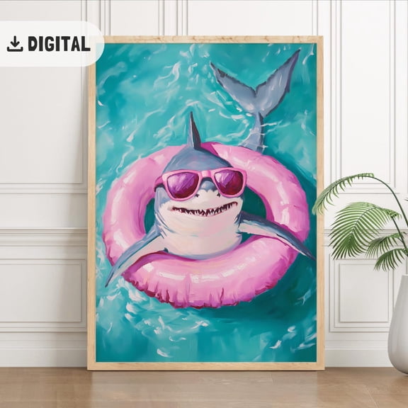Shark Poster, Trendy Colorful Summer, Positive Vibes Art Beach Pool Party Decoration Coastal Poster Wall Art Summer Poster, Unframed Poster Size 8x12