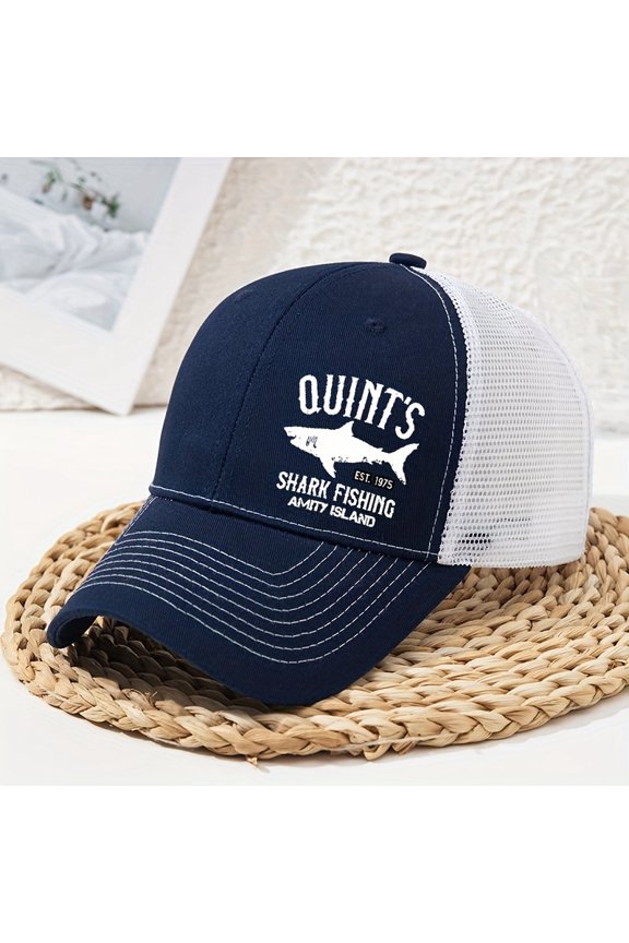 [Shark Print Baseball Cap] OUINT's Shark Print Baseball Cap for Women & Men Adjustable Lightweight Breathable Mesh Trucker Hat with "QUINT's DANCE with SHARKS AMITY ISLAND" Graphic, Machine Washabl