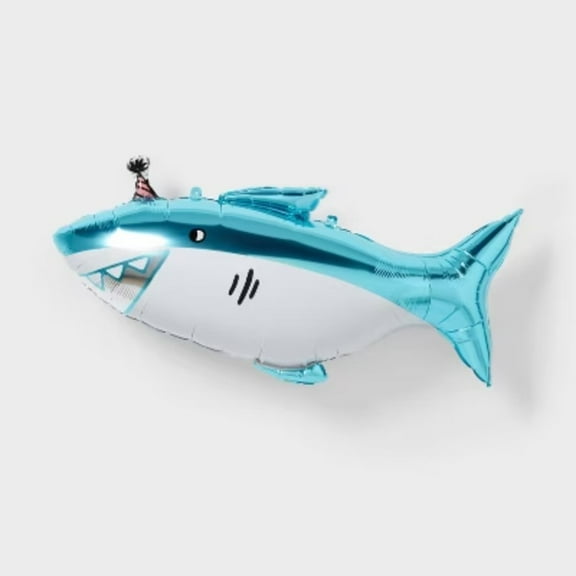 Shark Print Foil Balloon Teal -