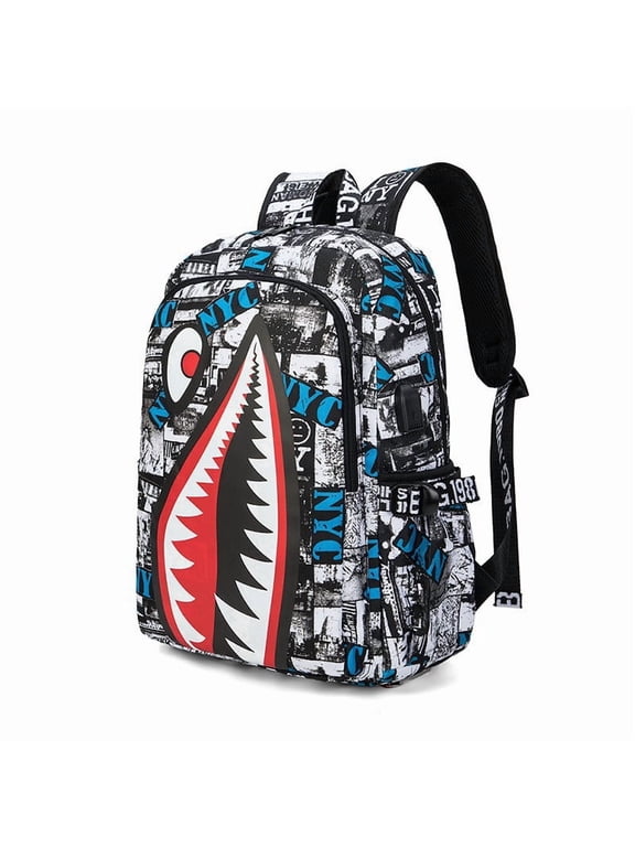 Shark Print Waterproof Laptop Backpack with USB Port, Large Capacity Casual Bag for Travel, School & Daily Use
