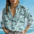 thumbnail image 1 of Shark Print Women's Casual Shirt, Cute Ocean Animal Blouse, Beach Vacation Button Shirt, Summer Sea Life Shirt, Coastal Gift For Her, 1 of 2