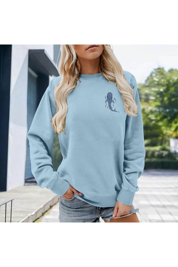 Shark Print Women's Sweatshirt Long Sleeve Quote Crewneck Loose Fit Fall Casual Pullover Sweater Spring Tops