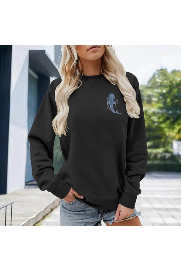 Shark Print Women's Sweatshirt Long Sleeve Quote Crewneck Loose Fit Fall Casual Pullover Sweater Spring Tops