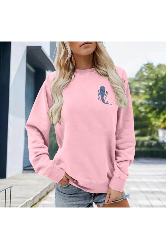 Shark Print Women's Sweatshirt Long Sleeve Quote Crewneck Loose Fit Fall Casual Pullover Sweater Spring Tops