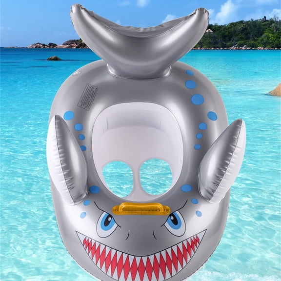 Shark Printed Inflatable Swim Seat Float, Handheld Buoyancy Water Ring, Anti-Tip PVC Pool Floating Seat for Backyard Pool Beach Family Leisure