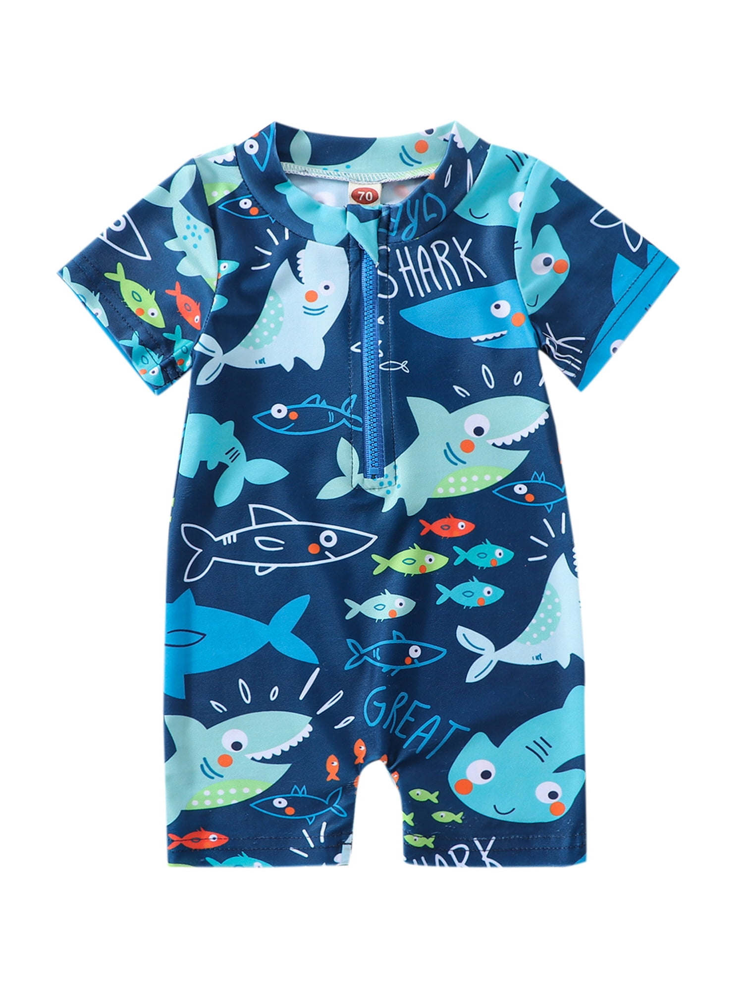 Shark Printed Toddler Boy Swimsuit Short Sleeve Zipper Swimwear Rash