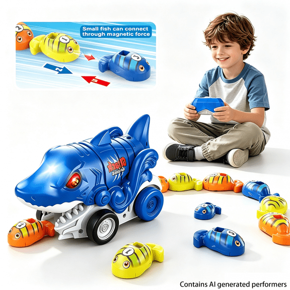 Shark Remote Control Truck Toy Eat 6 Fish Mini Cars, Interactive Snake Racing Vehicle for Kids Ages 3+