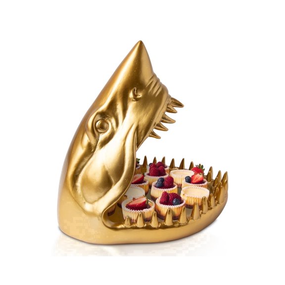 Shark Resin Figurine Stylish Shark Sculpture with Open Bowl Design for Snacks, Keys, or Trinkets Artistic Holder with Elegant Golden Finish Playful Addition to Modern Decor