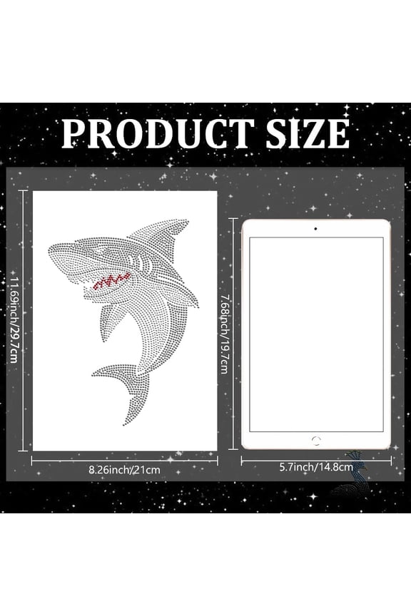 Shark Rhinestone Iron-On Applique Transfer Ocean Animal Bling DIY Patch Repair Marine Life Shark Hot Fix Applique for T-Shirt Jacket Bag Jeans Craft Clothing Accessory