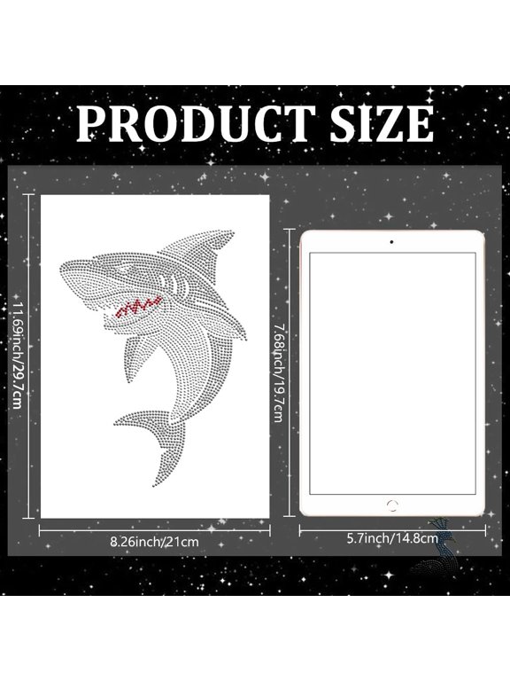 Shark Rhinestone Iron-On Applique Transfer Ocean Animal Bling DIY Patch Repair Marine Life Shark Hot Fix Applique for T-Shirt Jacket Bag Jeans Craft Clothing Accessory