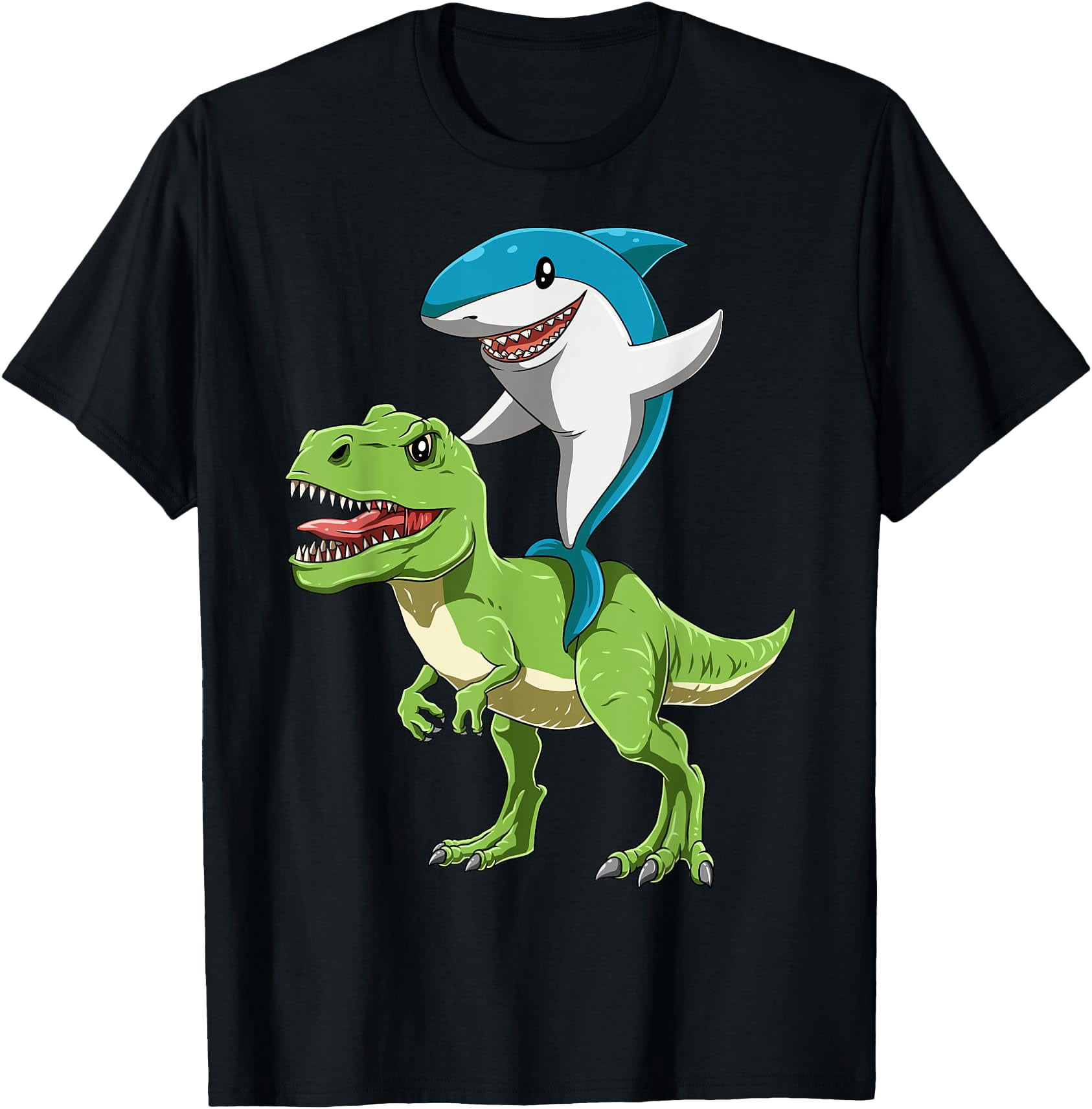 Shark Riding Dinosaur Funny T-Shirt for Men Women Kids,Light Pink color ...