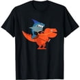 thumbnail image 1 of Shark Riding His Pet T-rex T-Shirt, 1 of 3