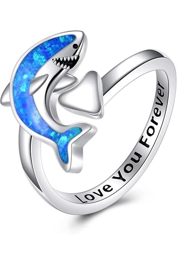 Shark Ring 925 Sterling Silver Opal Shark Ring Shark Jewelry Gift for Women Shark Lovers(9)