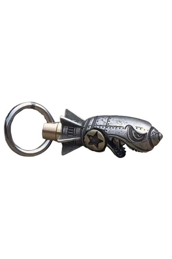 Bronzed Shark Rocket Bomb Keychain, Skull Bottle Keychain, Keychain Of Shark Rocket Bomb Skull Bottle Gifts
