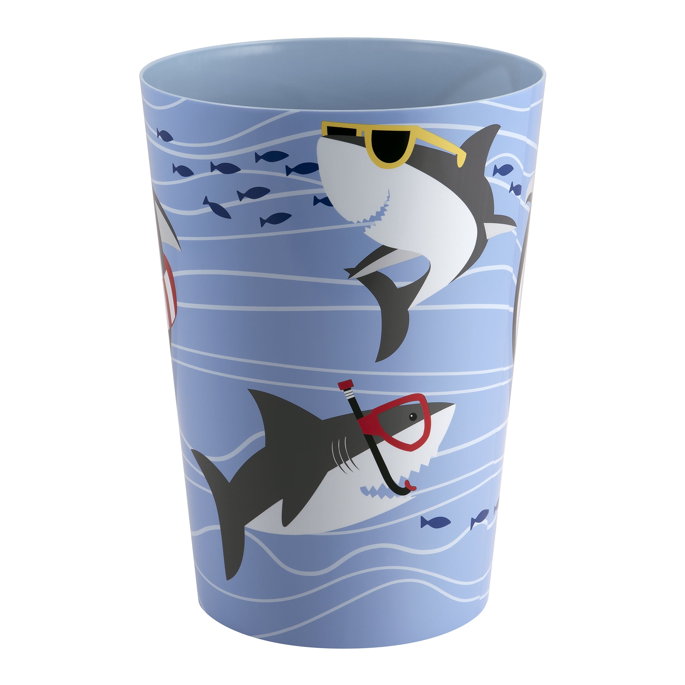 Shark Rounded Decaled Plastic Bathroom Trash Can by Your Zone, Multi