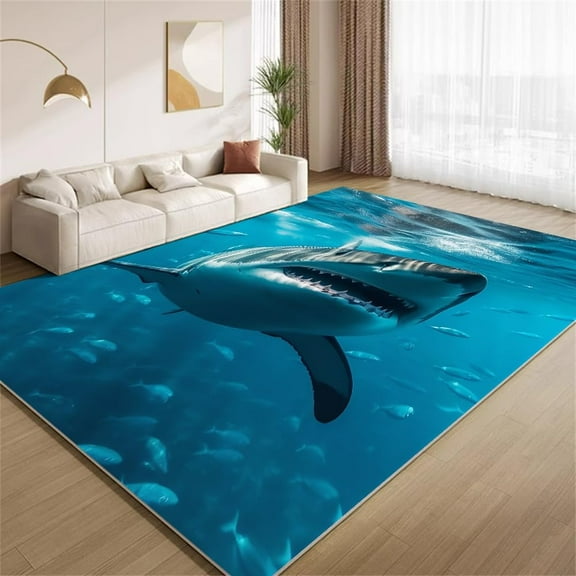 Shark Rug 4x5 Area Rugs Sea Shark Marine Life Rugs Ultra Soft Non Slip Washable Low Pile Carpet for Gameroom Bedroom Living Room Playroom Home Decor