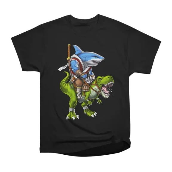 Shark Samurai Riding TRex Dinosaur T-Shirt Tee Gift For Him Merch For Her Apparel For Frie
