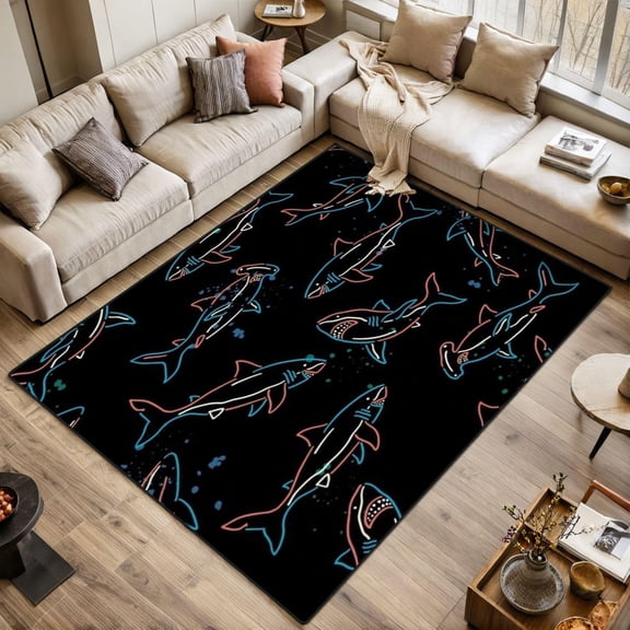 Shark Seamless Pattern Hand Drawn Sharks Repeat Pattern Washable Rugs For Bedroom Kitchen Living Room Non Slip Outdoor Carpets Soft Mats For Home Playroom Decor 1x2ft