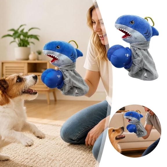 Shark Shape Boxing Hand Puppet with Sound, Interactive Punching Animal Puppet Toy, Funny Squeaky Play Prop for Small Dogs & Cats