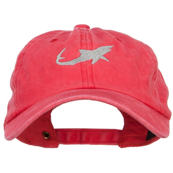 Shark Shape Embroidered Washed Cotton Cap - Red OSFM