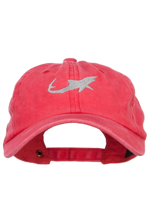Shark Shape Embroidered Washed Cotton Cap - Red OSFM