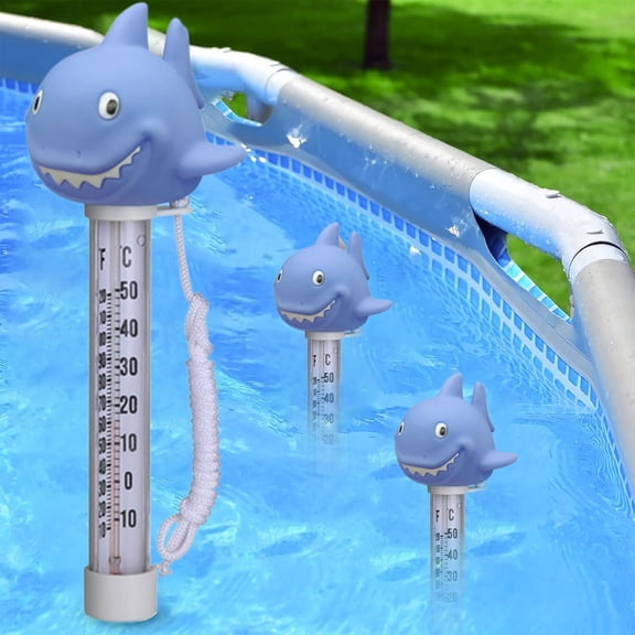 Shark Shaped Floating Pool Thermometer with String Tether, Large Easy Read Water Temperature Gauge for Swimming Pool Spa Hot Tub