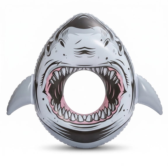 Shark-Shaped Inflatable Pool Float with Tail Design Durable PVC Swim Ring Float for Pool Beach Lake 34x34.2in - Gray