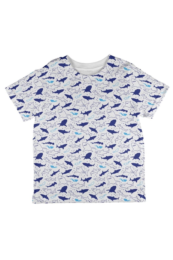 Shark Sharks Outline Repeat Pattern All Over Toddler T Shirt White 2T