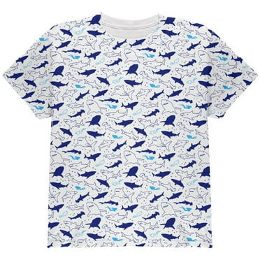 Shark Sharks Outline Repeat Pattern All Over Youth T Shirt White YSM