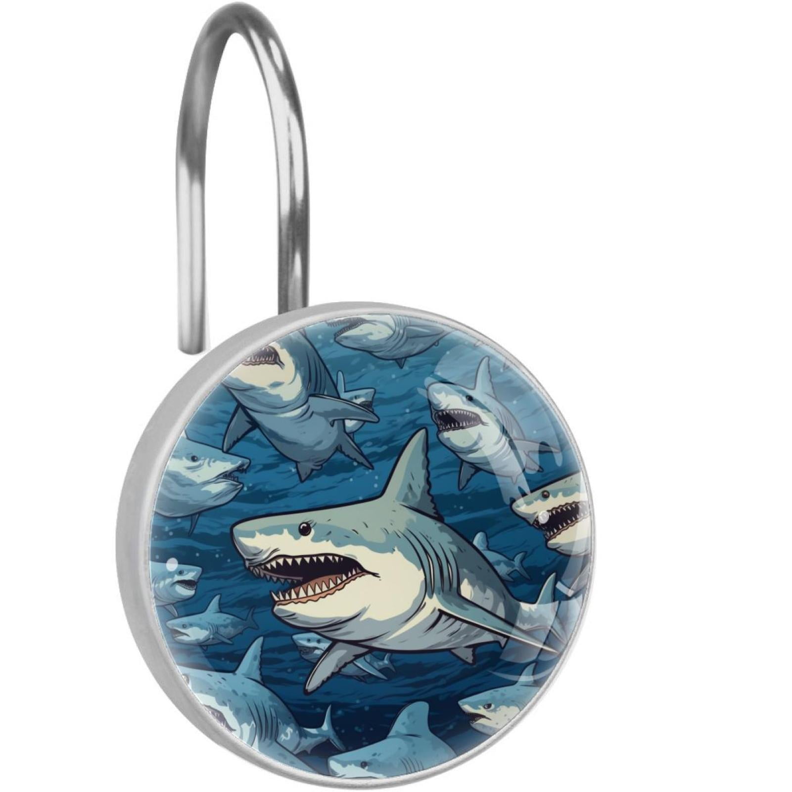 Shark Shower Curtain Hooks （Set of 12） for Home Hotel Shower Rods ...