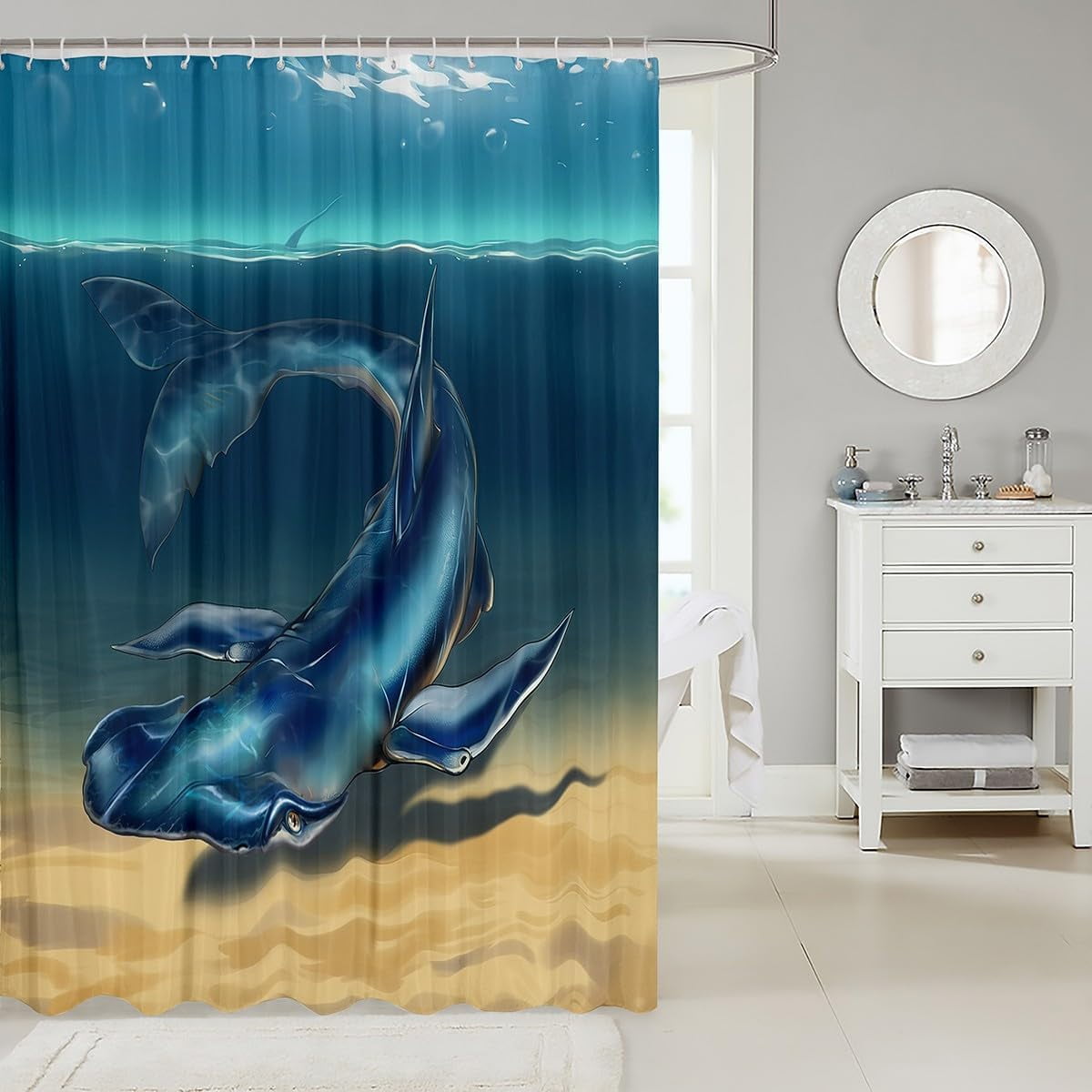 Shark Shower Curtain With Hooks Hammerhead Shark Waterproof Shower