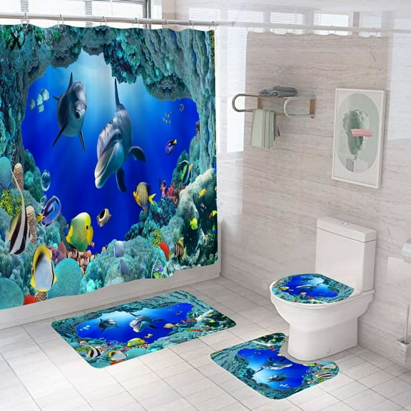 Shark Shower Curtain for Bathroom Ocean Under The Sea Animals Decorations Sets with 12 Hooks Waterproof Polyester 72" x 72"